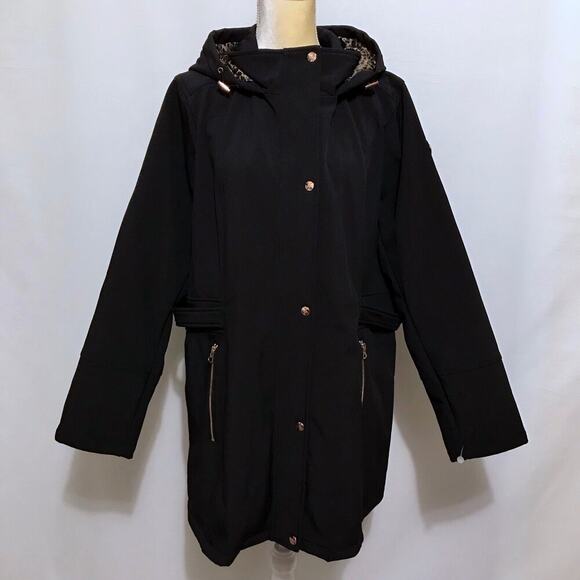Jessica Simpson NWOT Black Softshell Trench Coat Women 1X - Picture 2 of 16